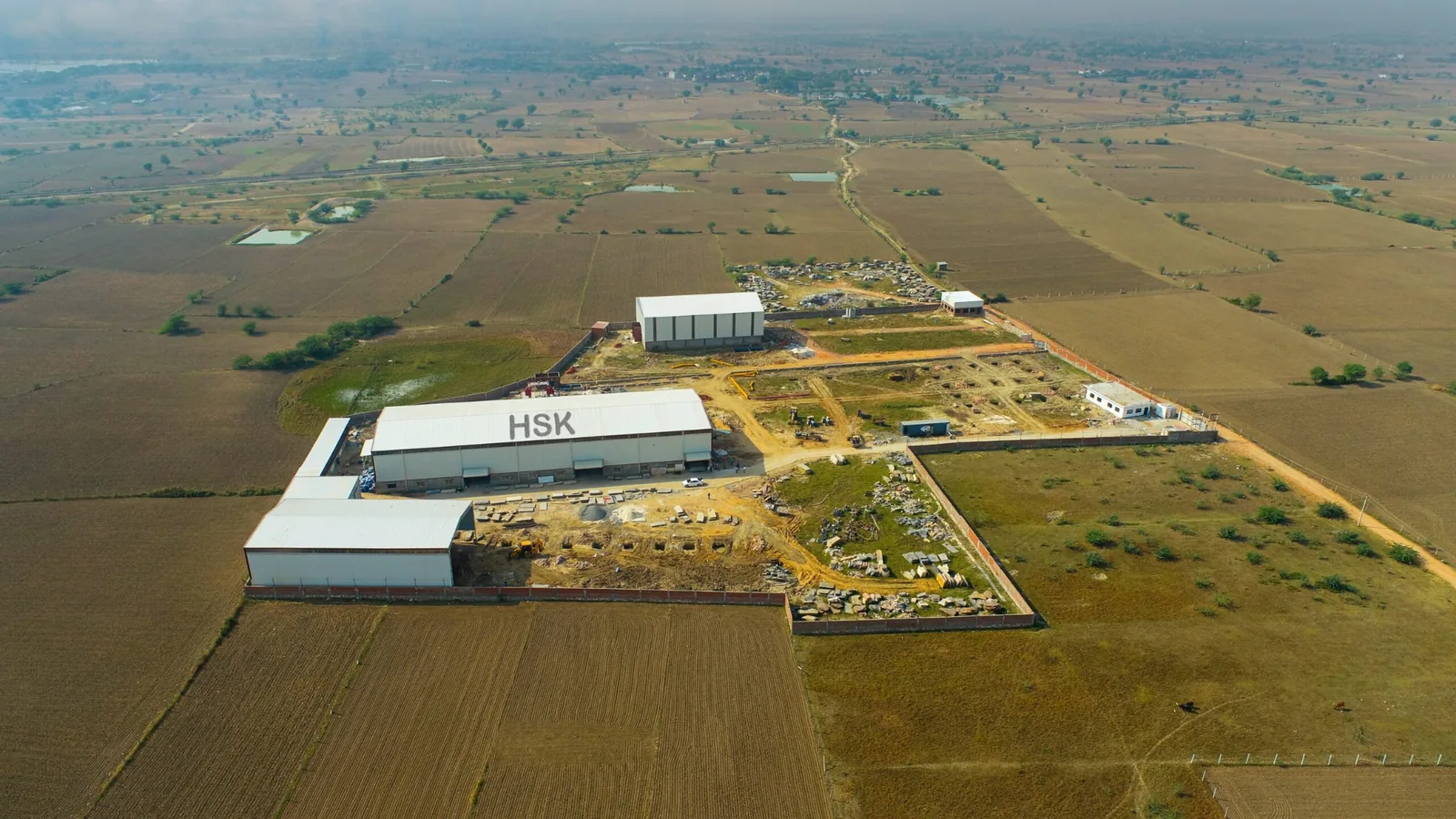 Aerial view of HSK stone processing and storage facility